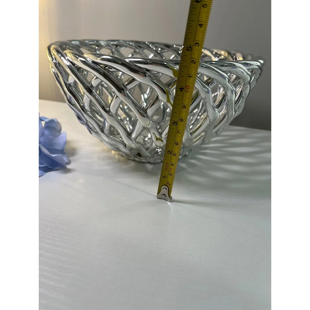Silver‎ tone Lattice Basket Decorative Centerpiece Bowl 8.5 Inch Diameter